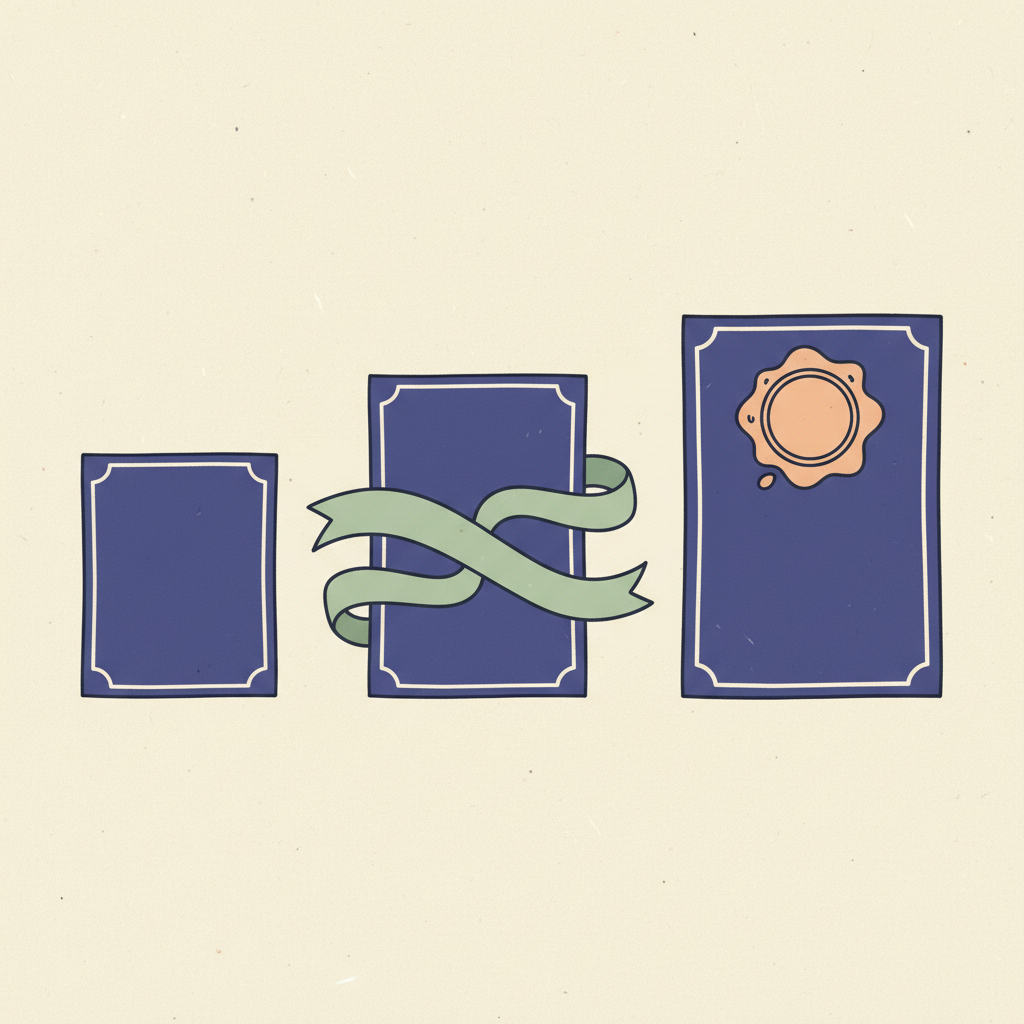 Three certificate shapes of increasing formality representing the three eIDAS tiers, with a peach accent on the most elaborate
